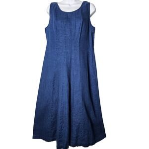 Notations Vintage Indigo Blue 100% Linen Sleeveless Paneled Maxi Dress Modest L